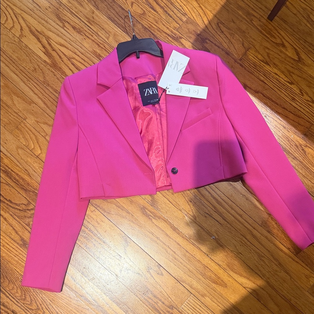 Zara Cropped Blazer Jacket - Fuchsia Pink